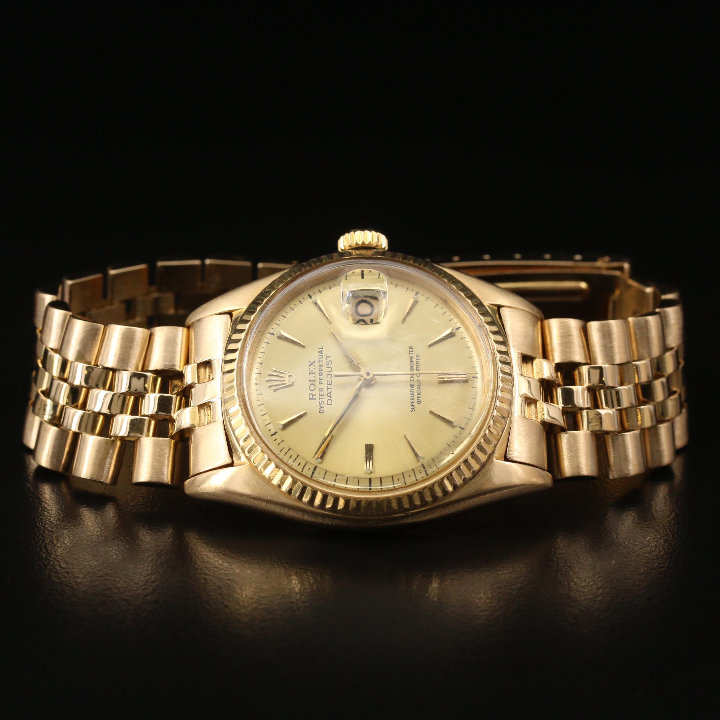1962 Rolex Datejust 1601 18K Yellow Gold Automatic Watch