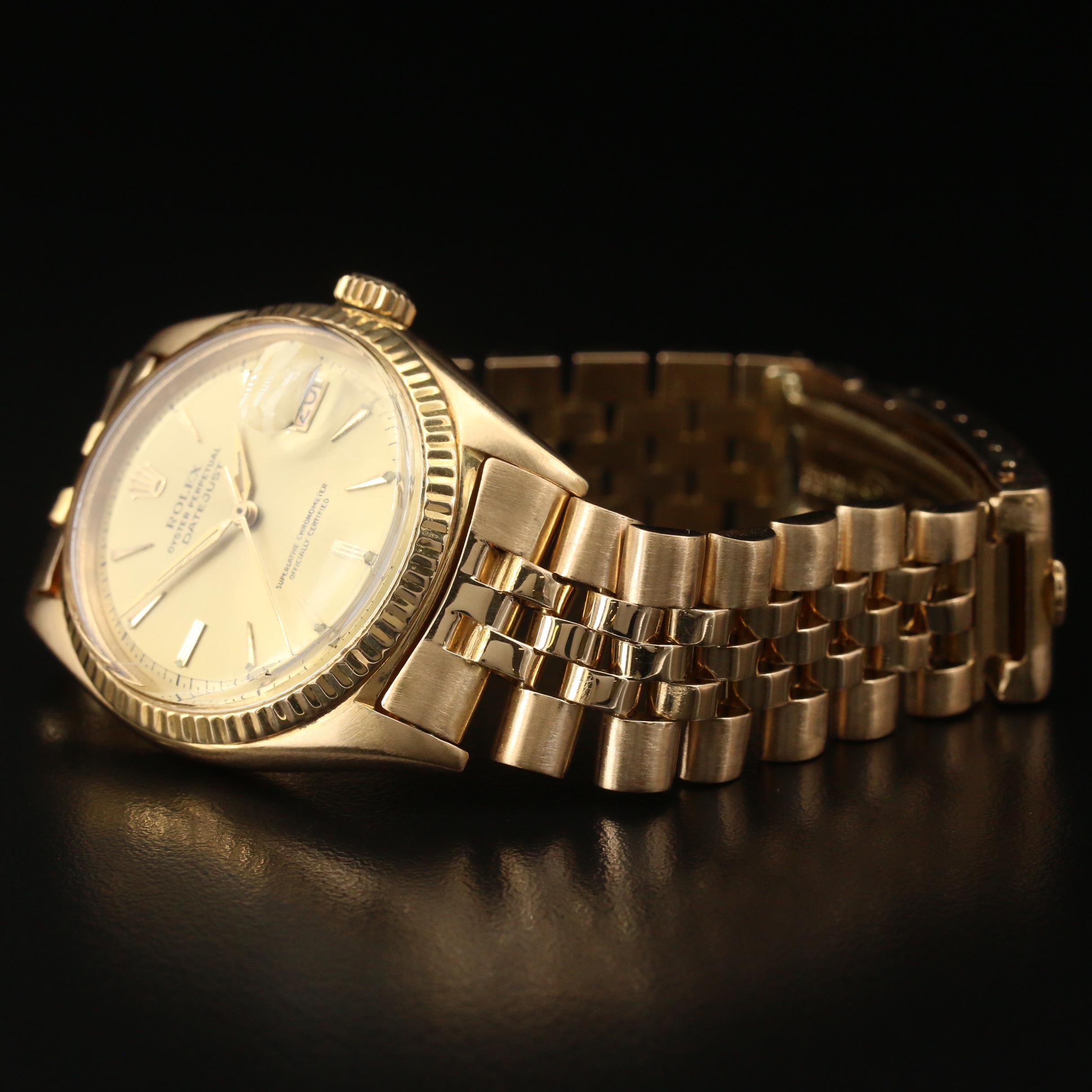 1962 Rolex Datejust 1601 18K Yellow Gold Automatic Watch