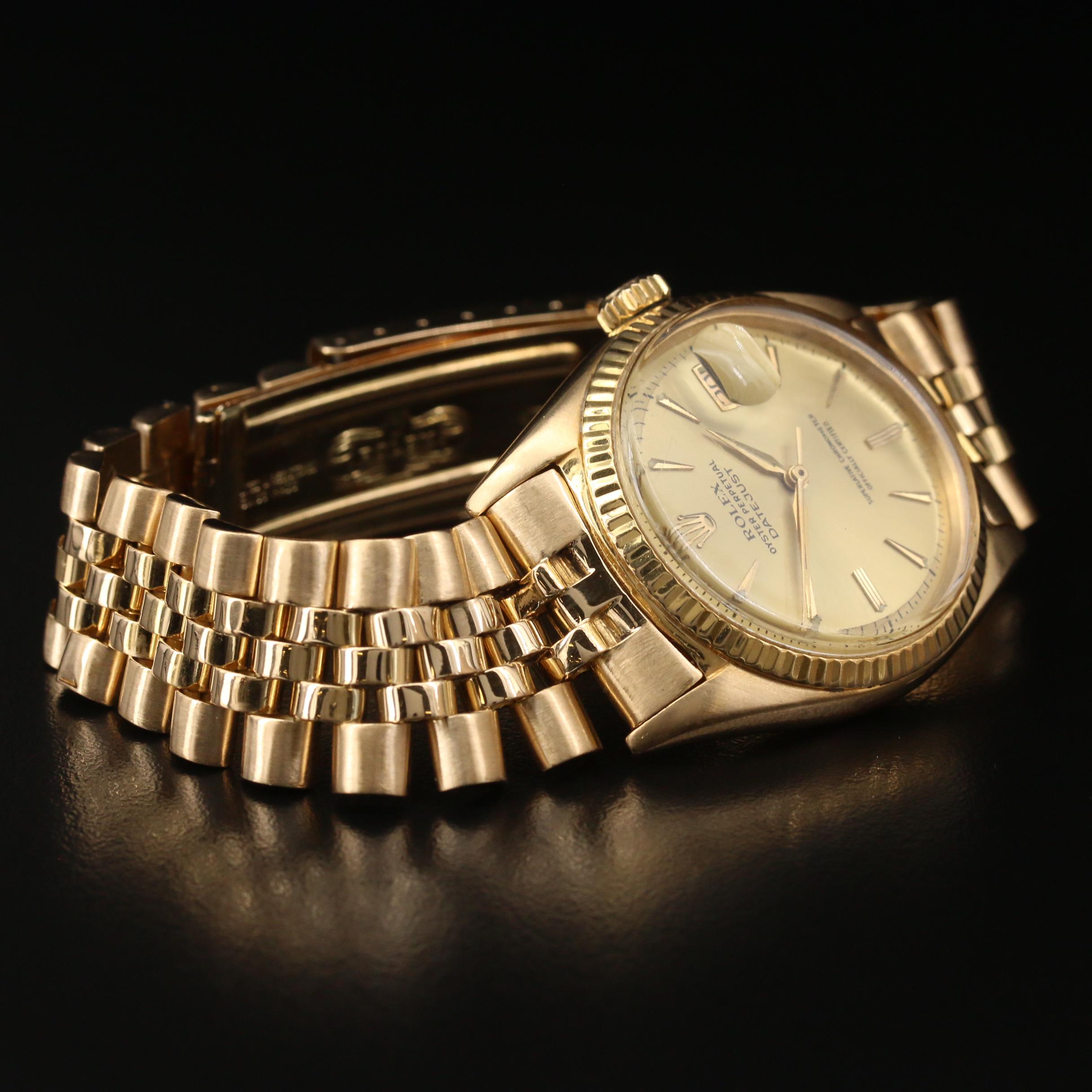 1962 Rolex Datejust 1601 18K Yellow Gold Automatic Watch