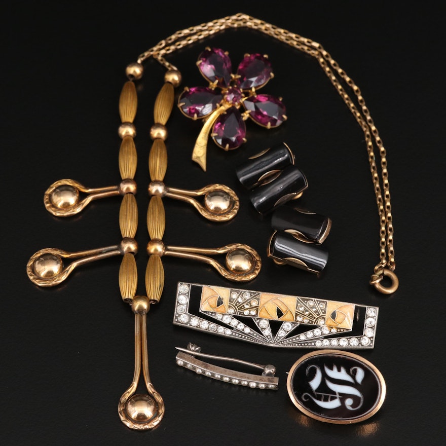 Onyx, Glass and Enamel Vintage Jewelry