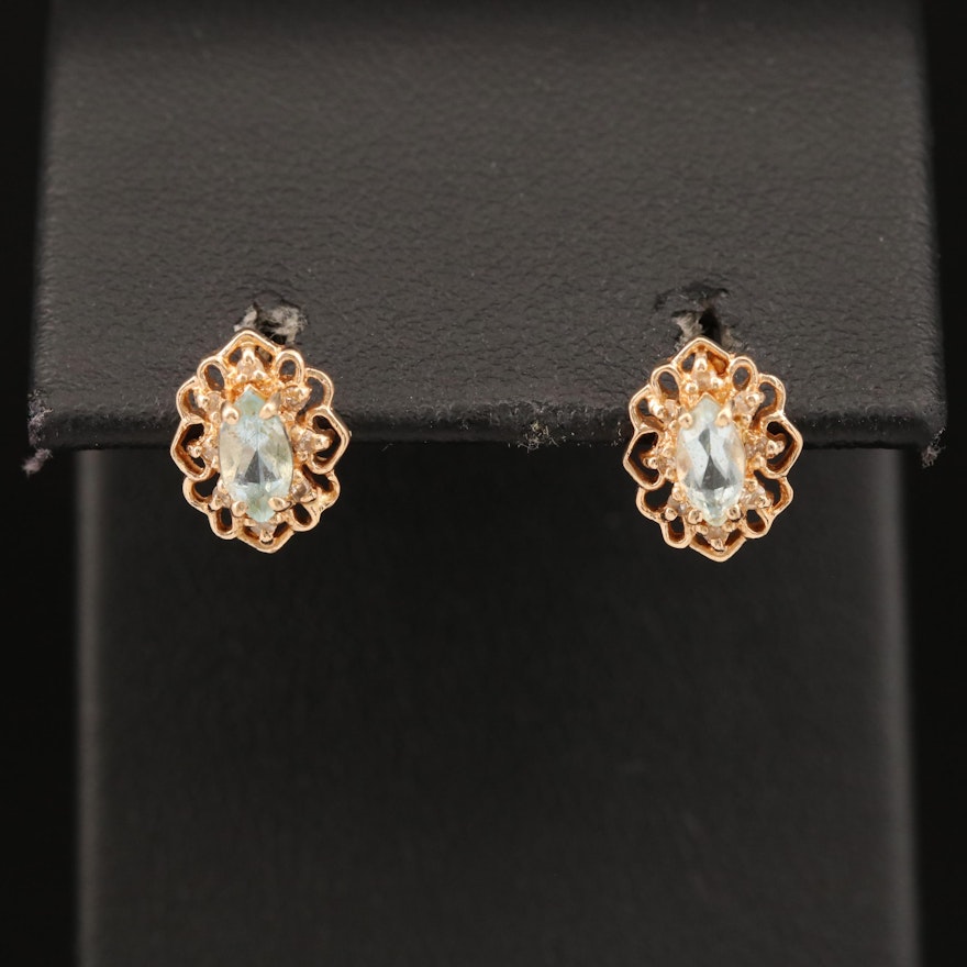 14K Topaz and Diamond Filigree Stud Earrings