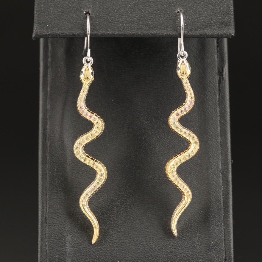 Sterling Sapphire Snake Dangle Earrings