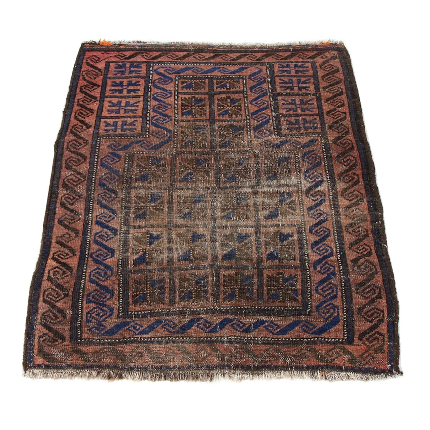 3'0 x 3'10 Hand-Knotted Persian Balouch Rug, 1920s