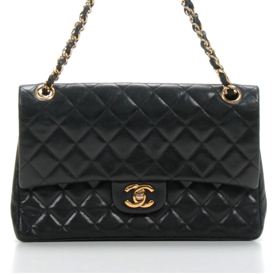 Chanel Classic Double Flap Chain Strap Shoulder Bag in Quilted Black Lambskin