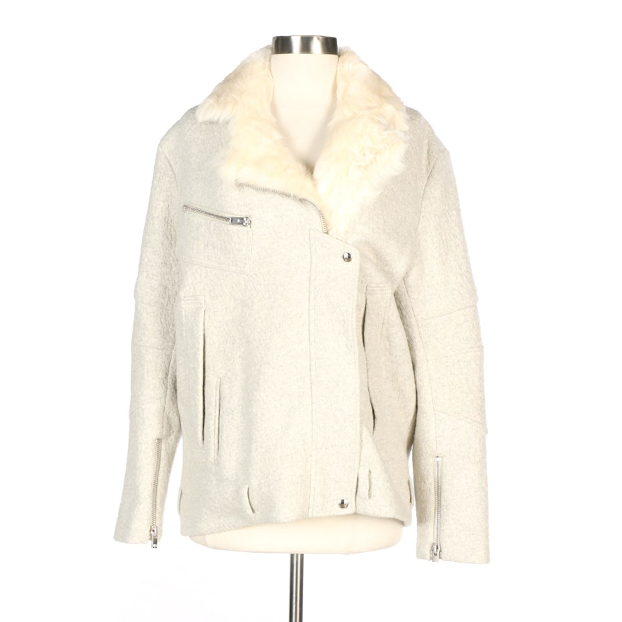 IRO Wool Blend Jacket with Lamb Fur Collar and Trim