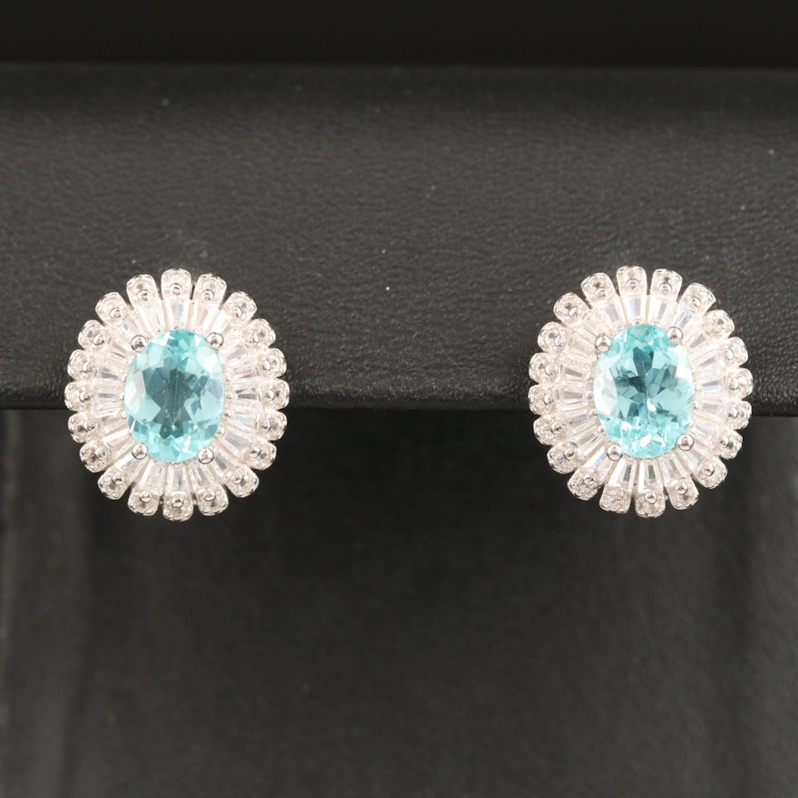 Sterling Silver Apatite and Cubic Zirconia Halo Earrings