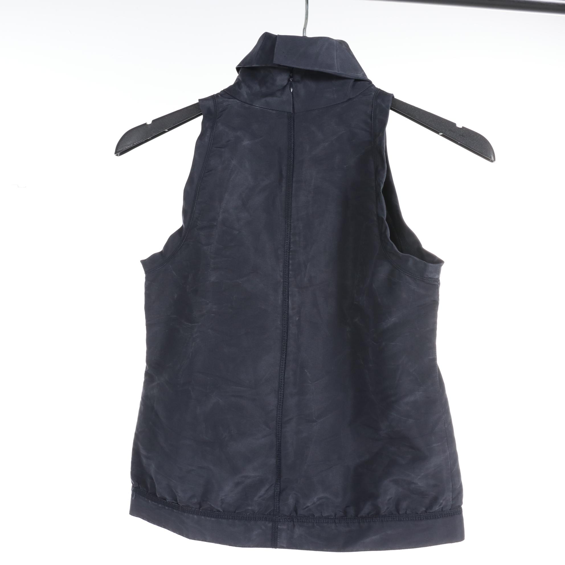 Prada Sleeveless Turtleneck Top in Navy Silk Blend