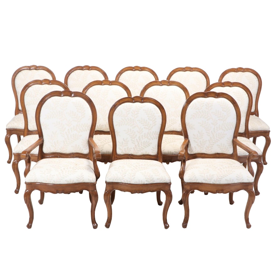 Twelve French Provincial Style Dining Chairs with Embroidered Upholstery