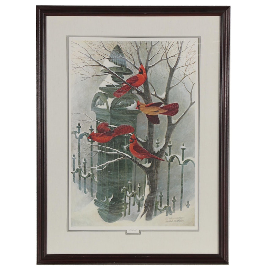 John A. Ruthven Offset Lithograph "Cardinals," Late 20th Century