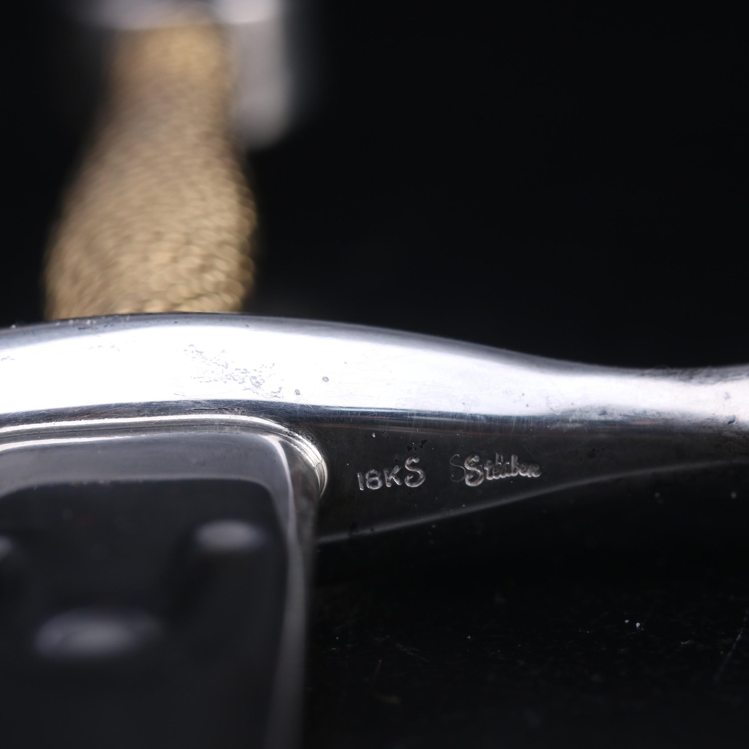 Steuben "Excalibur" Art Glass Paperweight with Sterling and 18K Gold Sword