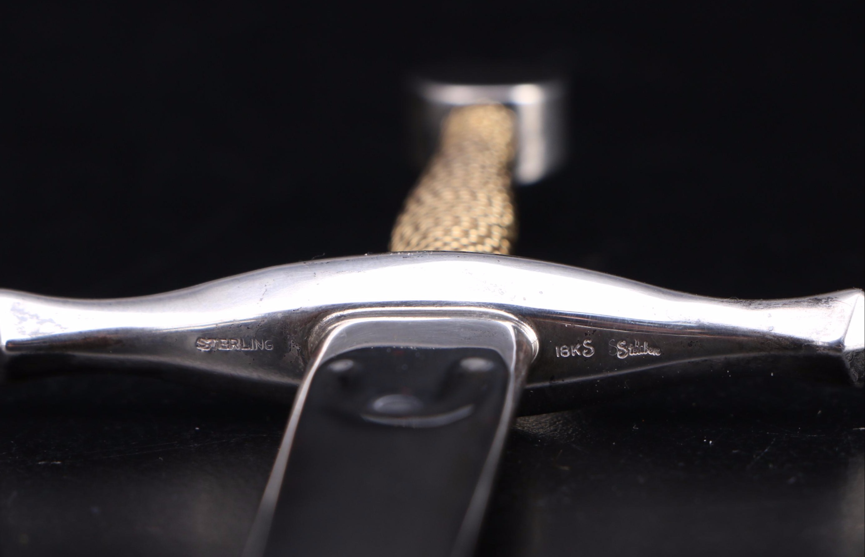 Steuben "Excalibur" Art Glass Paperweight with Sterling and 18K Gold Sword