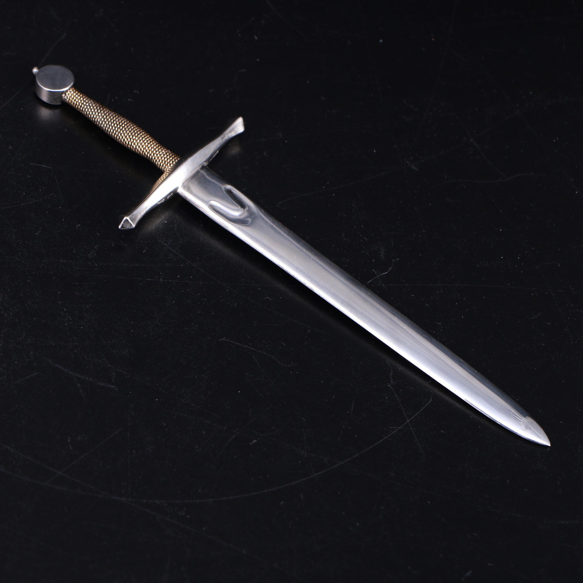 Steuben "Excalibur" Art Glass Paperweight with Sterling and 18K Gold Sword