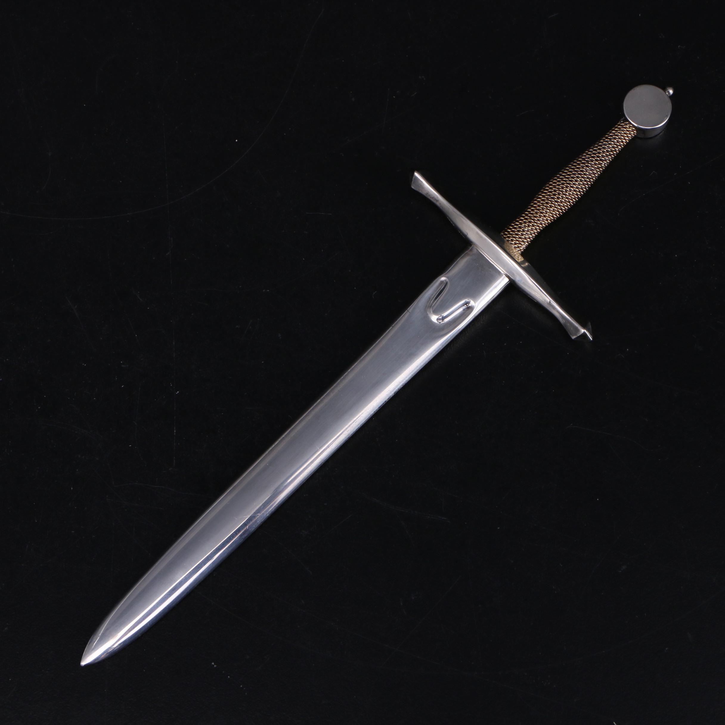 Steuben "Excalibur" Art Glass Paperweight with Sterling and 18K Gold Sword