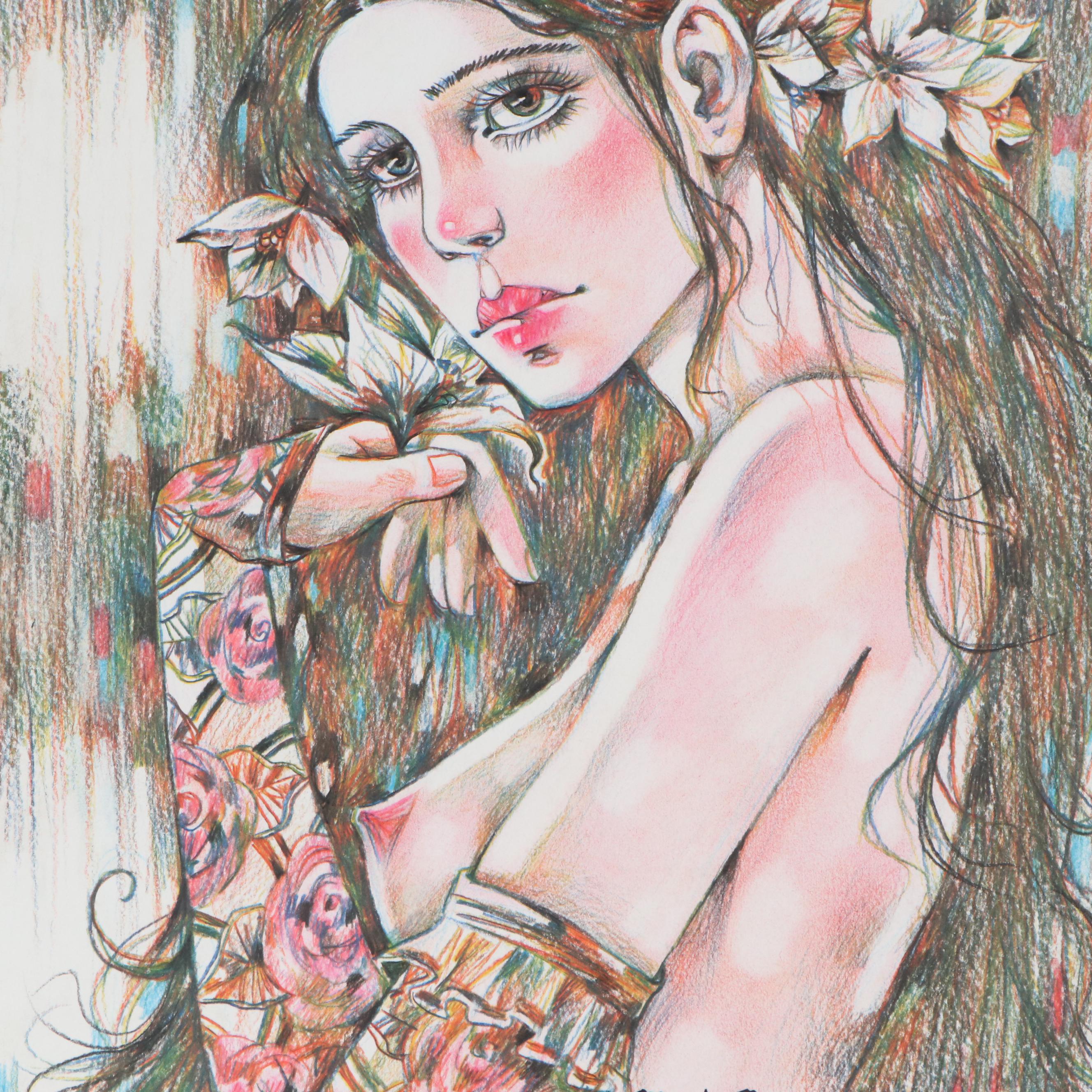 Maria Ramazanova Female Nude Colored Pencil Drawing