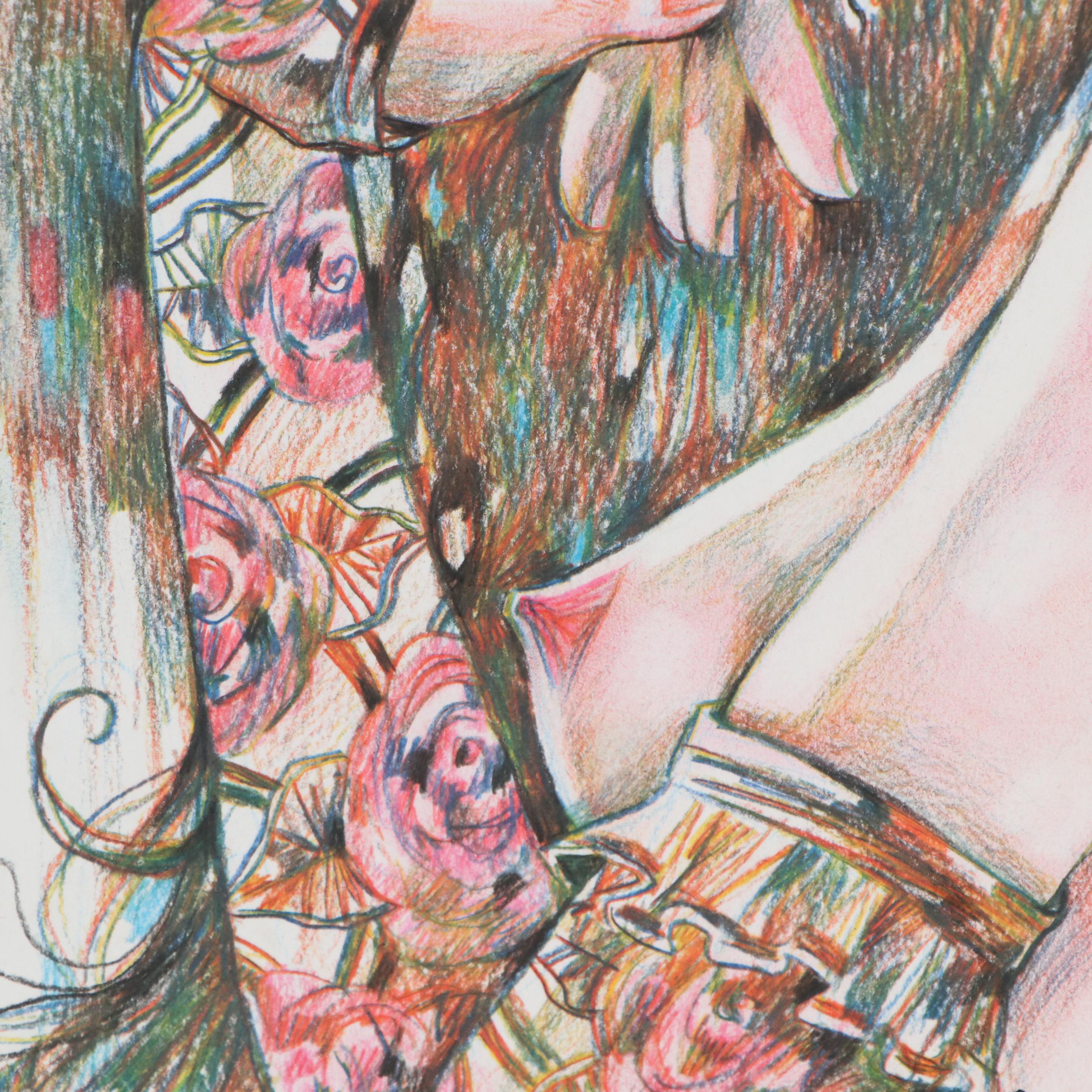 Maria Ramazanova Female Nude Colored Pencil Drawing