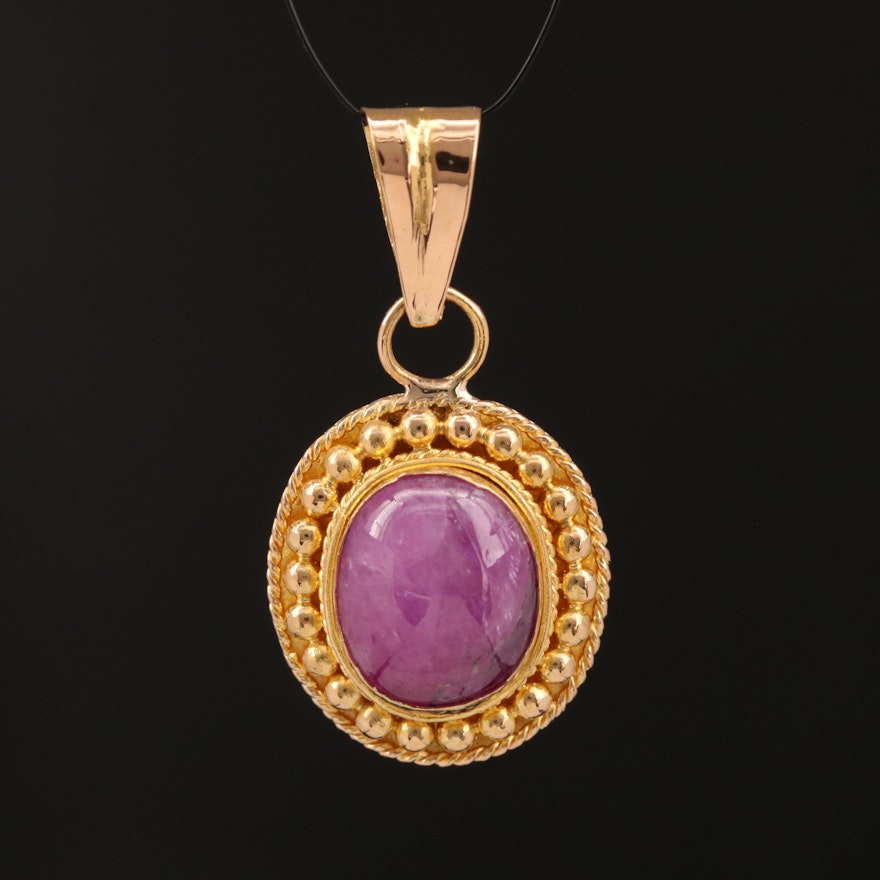 22K Oval Sapphire Cabochon Pendant