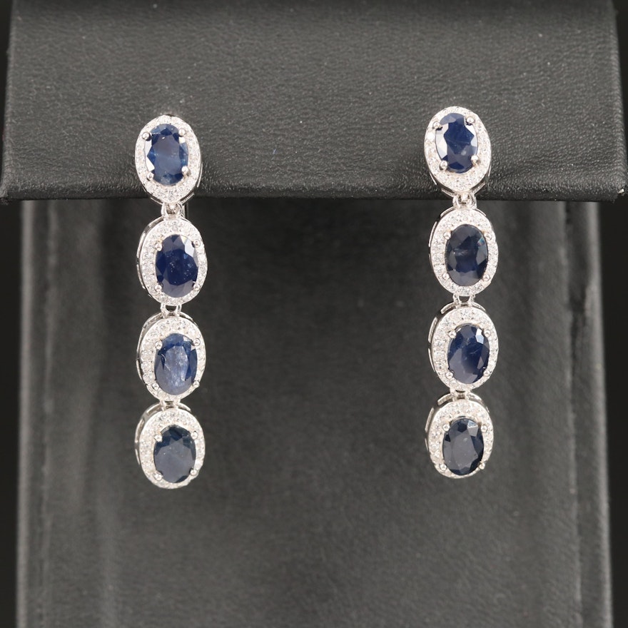 Sterling Sapphire and Cubic Zirconia Dangle Earrings