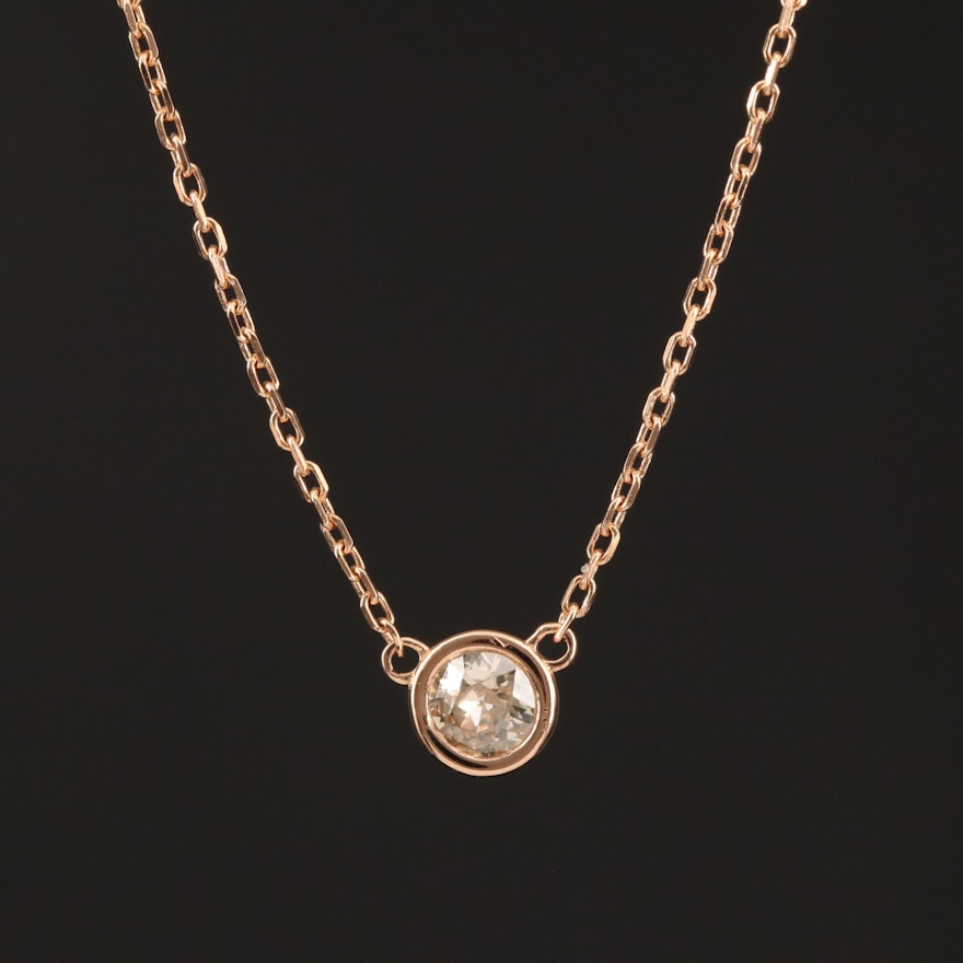 14K Rose Gold 0.20 CT Bezel Set Diamond Solitaire Necklace
