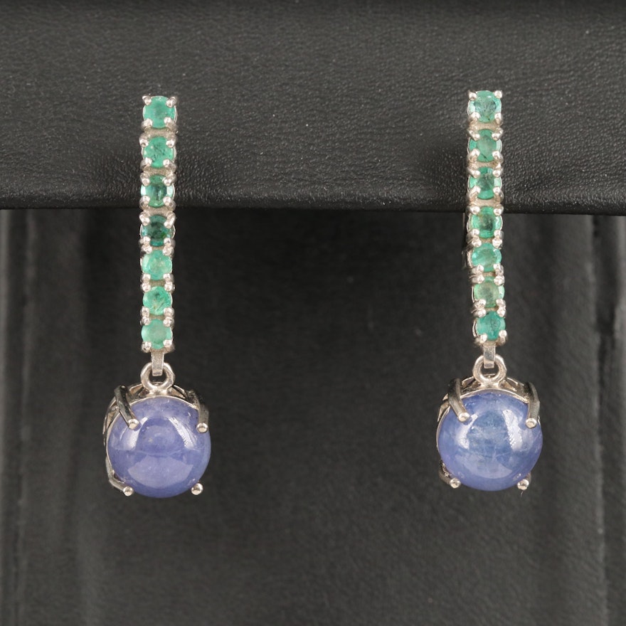 Sterling Tanzanite and Emerald Dangle Earrings