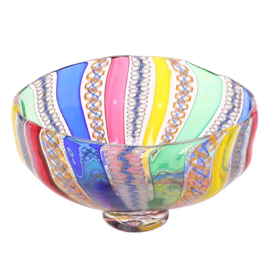 Venetian Ribbon Spiral Art Glass Bowl