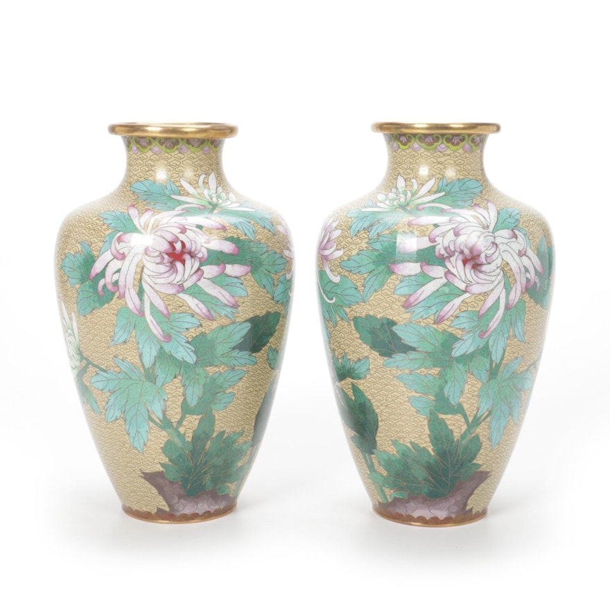 Pair of Jingfa Chinese Cloisonné Vases