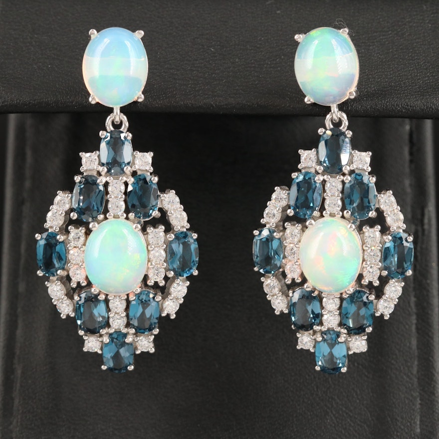 Sterling Drop Earrings with Opal, Topaz and Cubic Zirconia