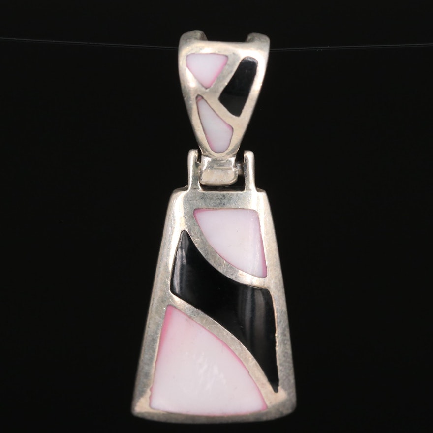 Sterling Silver Mother of Pearl and Enamel Inlay Pendant