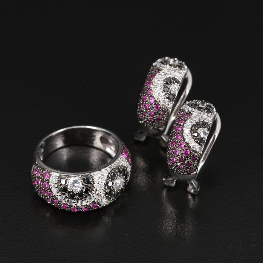 Sterling Silver Ruby and Cubic Zirconia Ring and Earring Set