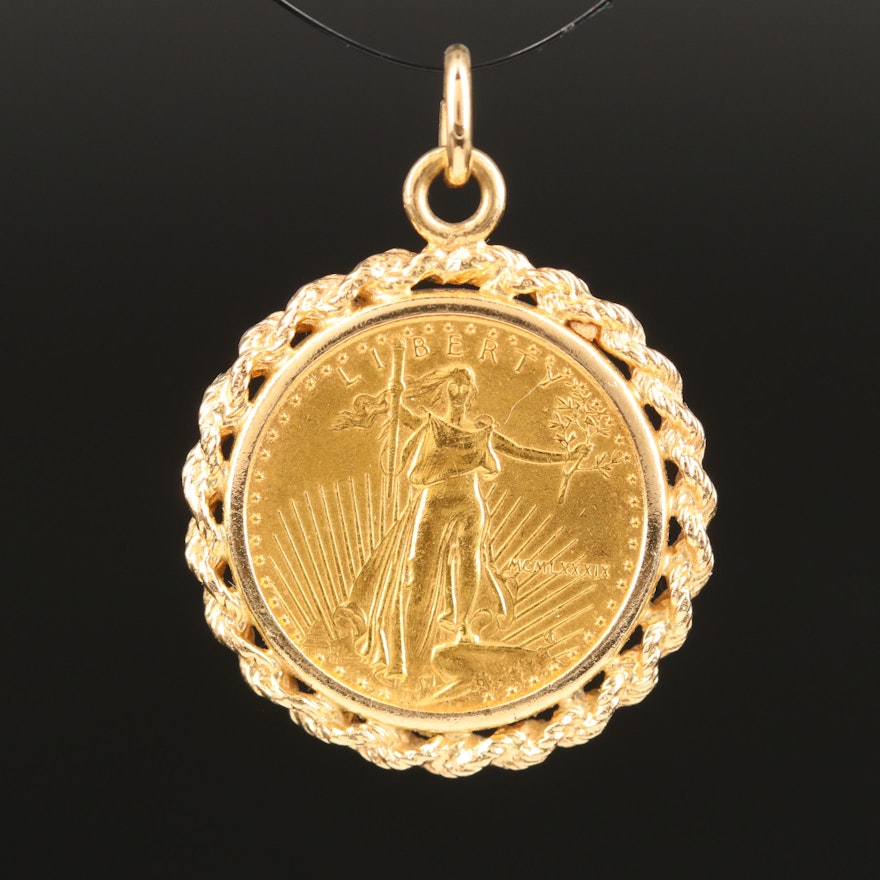 14K Rope Bezel Pendant with 1989 Gold Eagle Bullion Coin