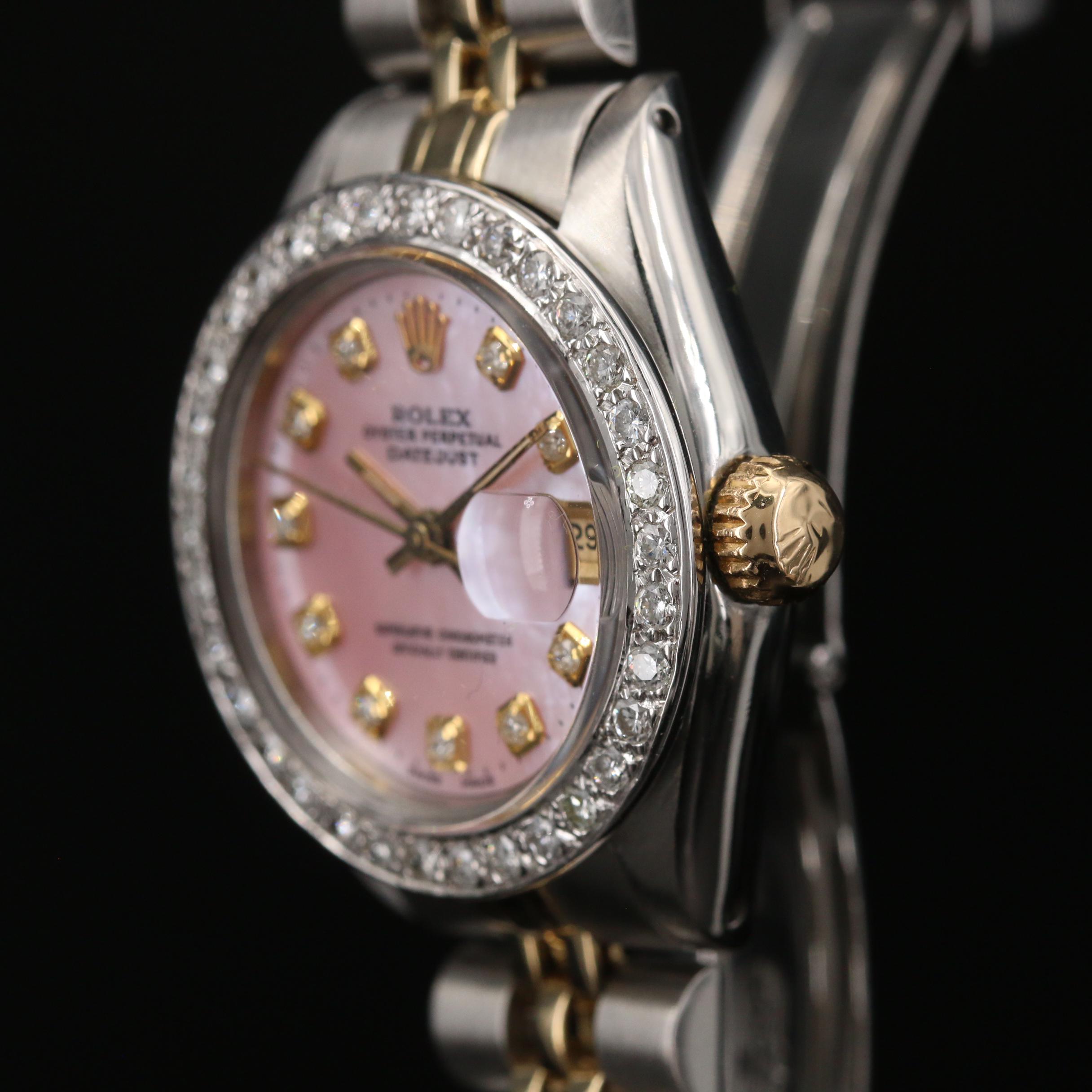 1977 Rolex Datejust 14K and Stainless Steel Diamond Dial and Bezel Watch