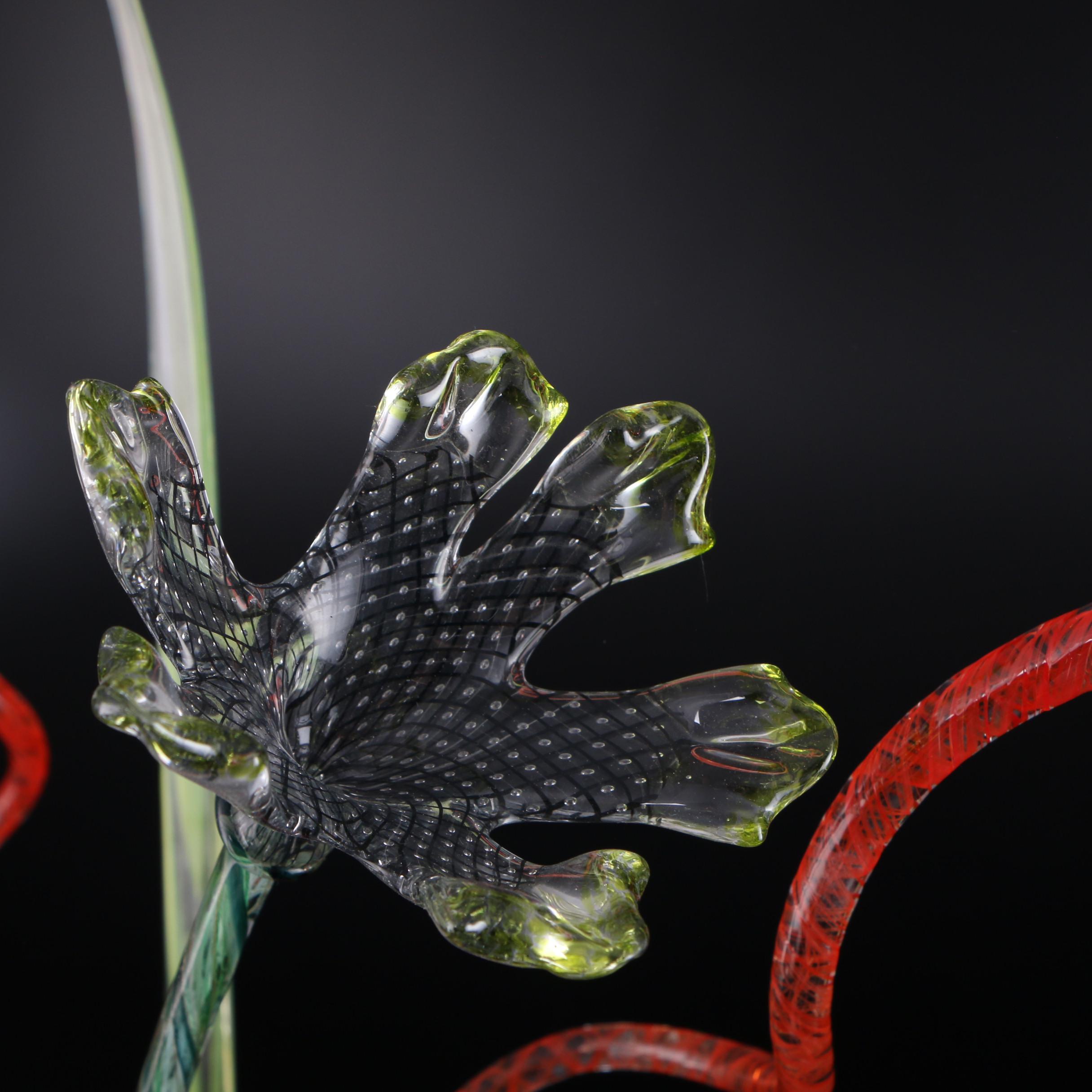 Darren Goodman Hand-Blown Reticello Glass Vase with Flowers, 2020