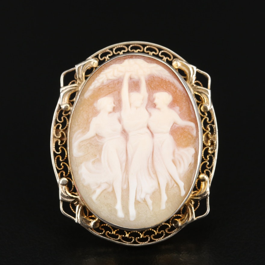 "The Three Graces" Vintage Sterling Silver Brooch