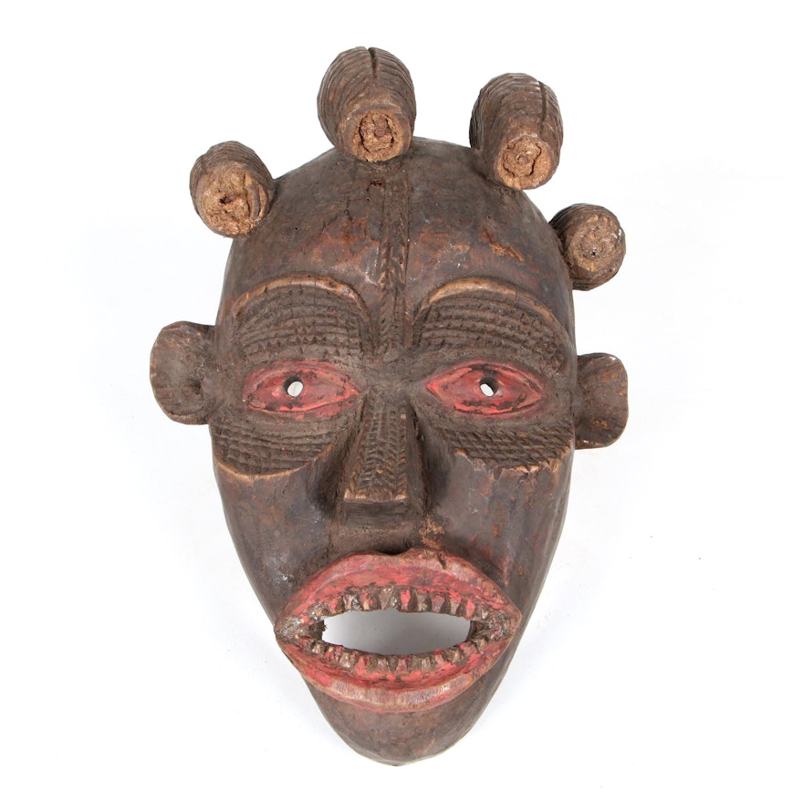 Ekoi Inspired Carved Wood Mask, Africa