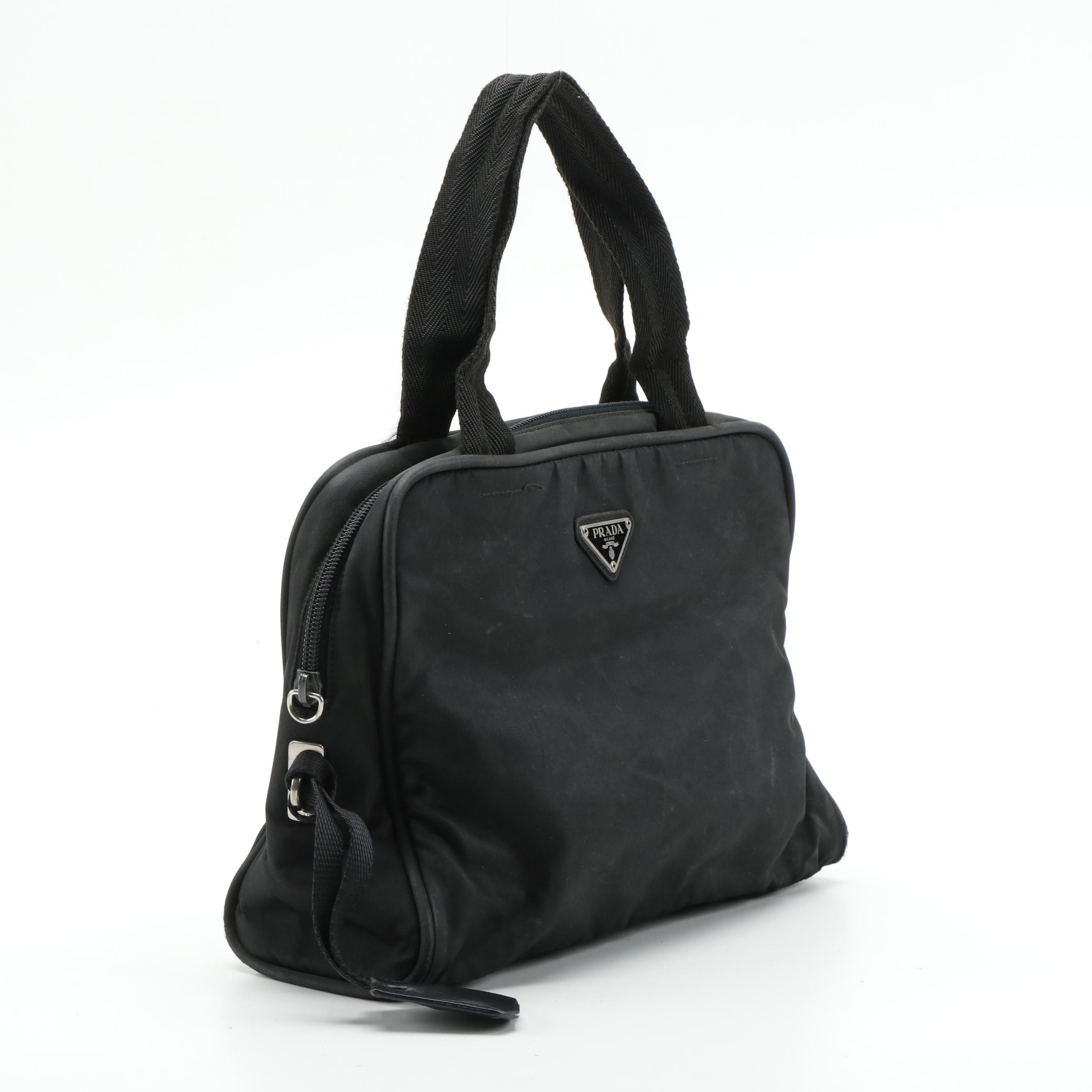 Prada Top Handle Bag in Black Tessuto Nylon with Grosgrain Handles