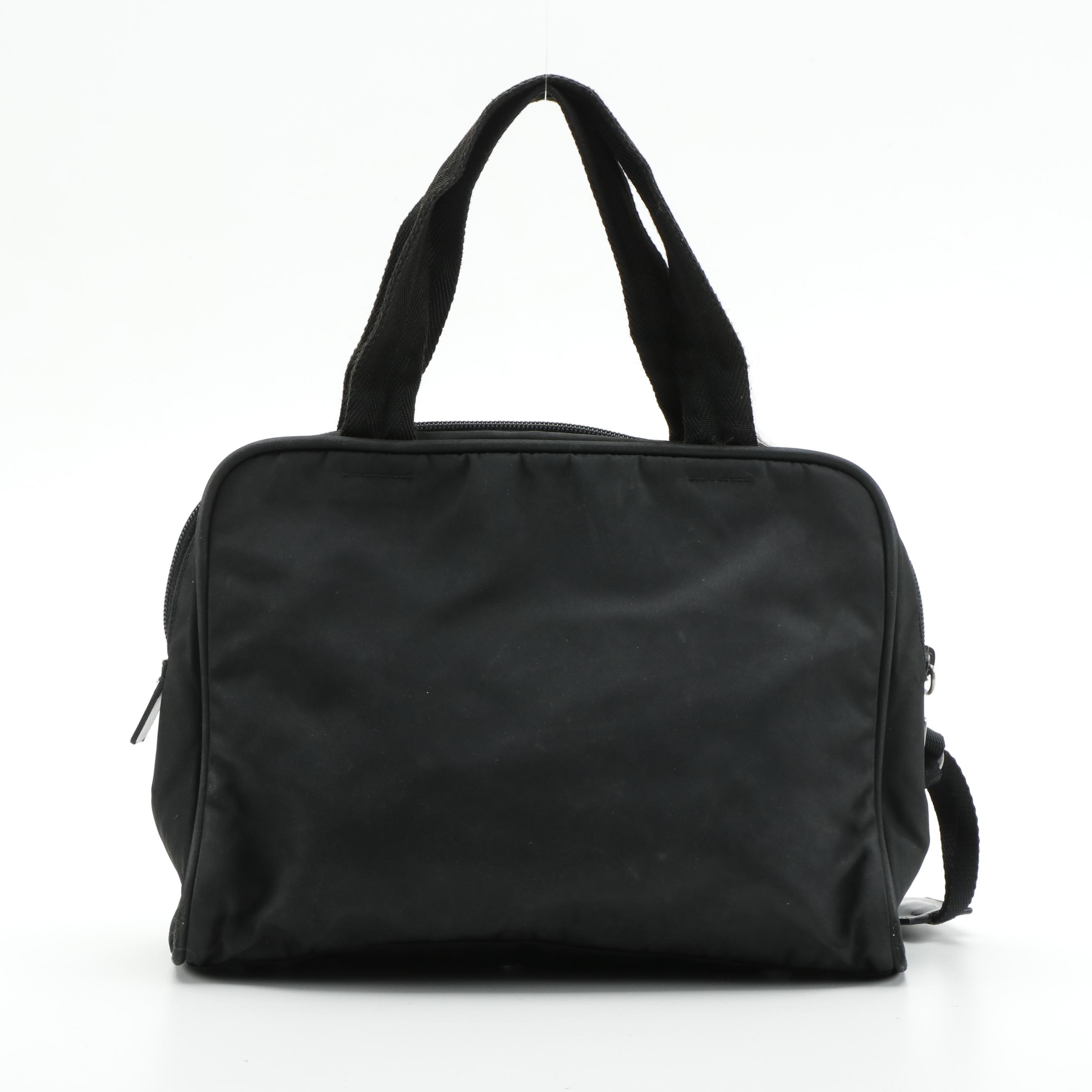 Prada Top Handle Bag in Black Tessuto Nylon with Grosgrain Handles