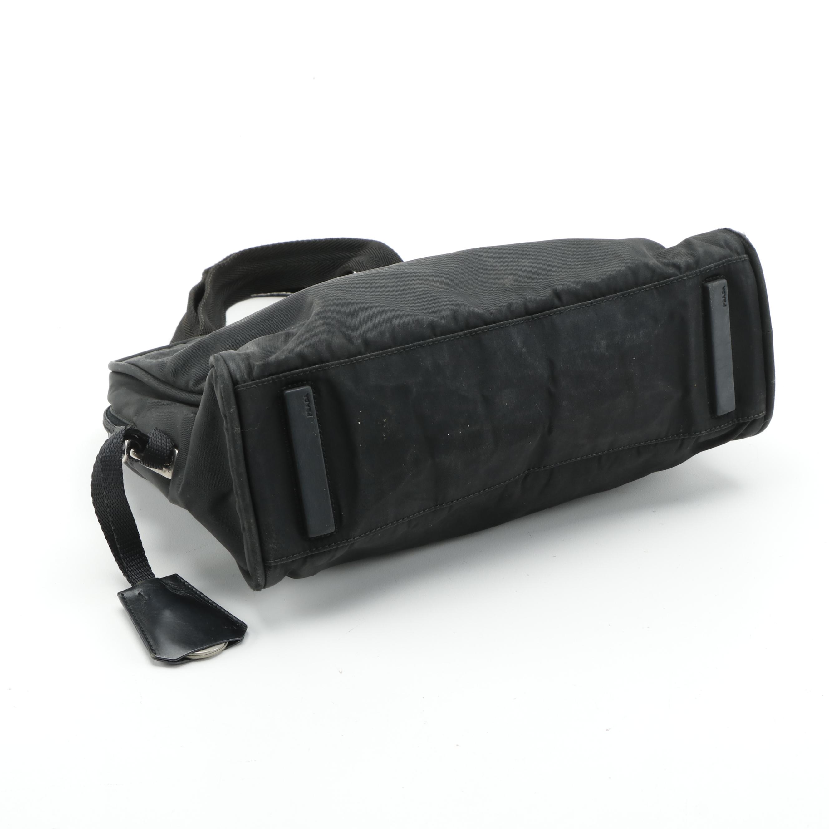 Prada Top Handle Bag in Black Tessuto Nylon with Grosgrain Handles