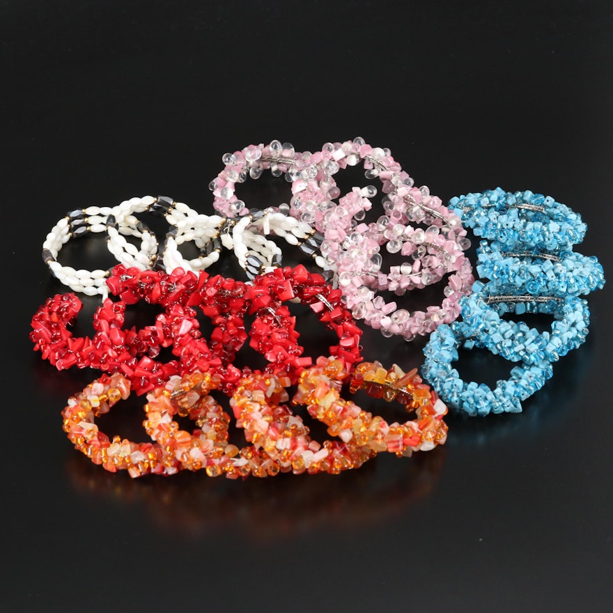 Beaded Bracelets Featuring Coral and Mother of Pearl