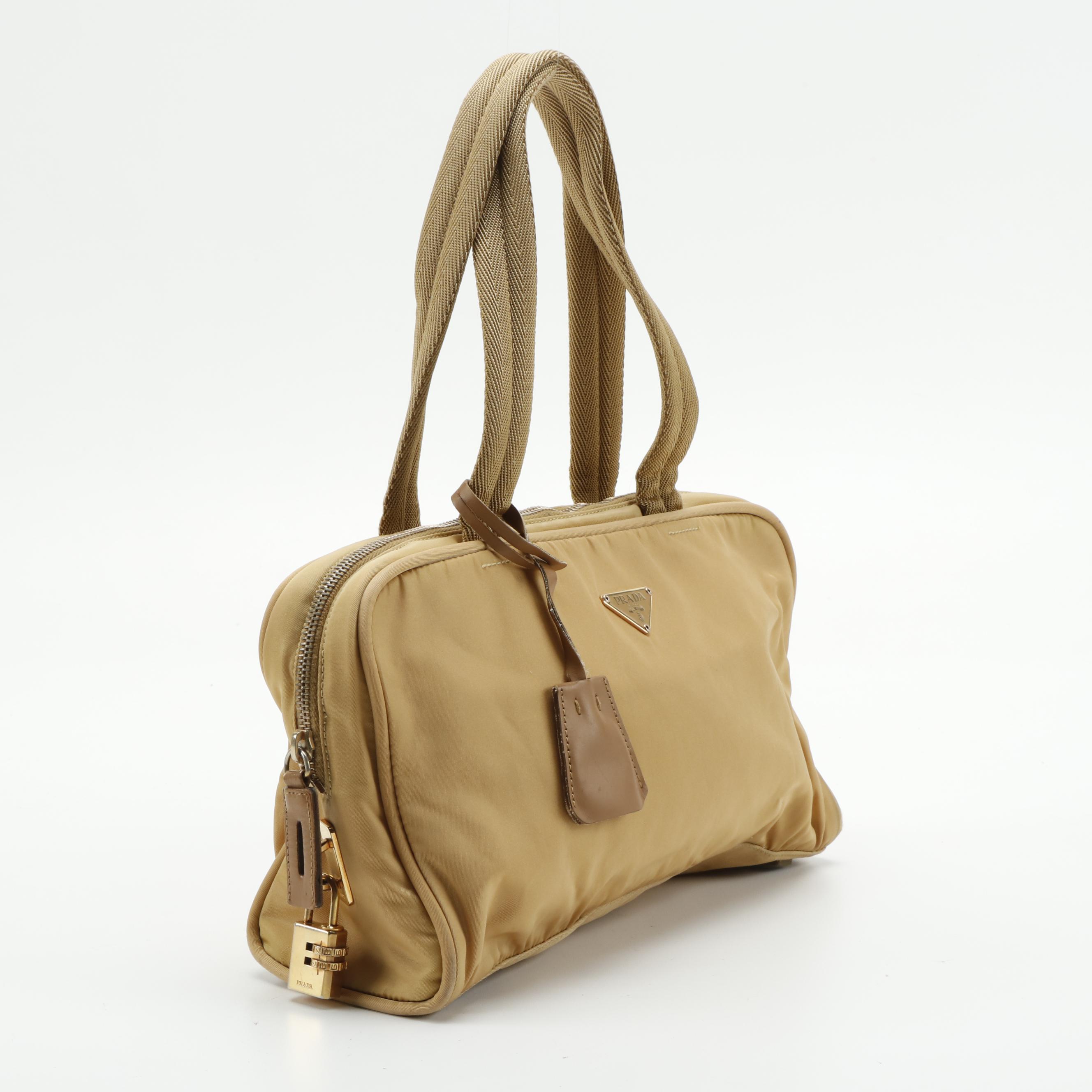 Prada Top Handle Bag in Beige Tessuto Nylon