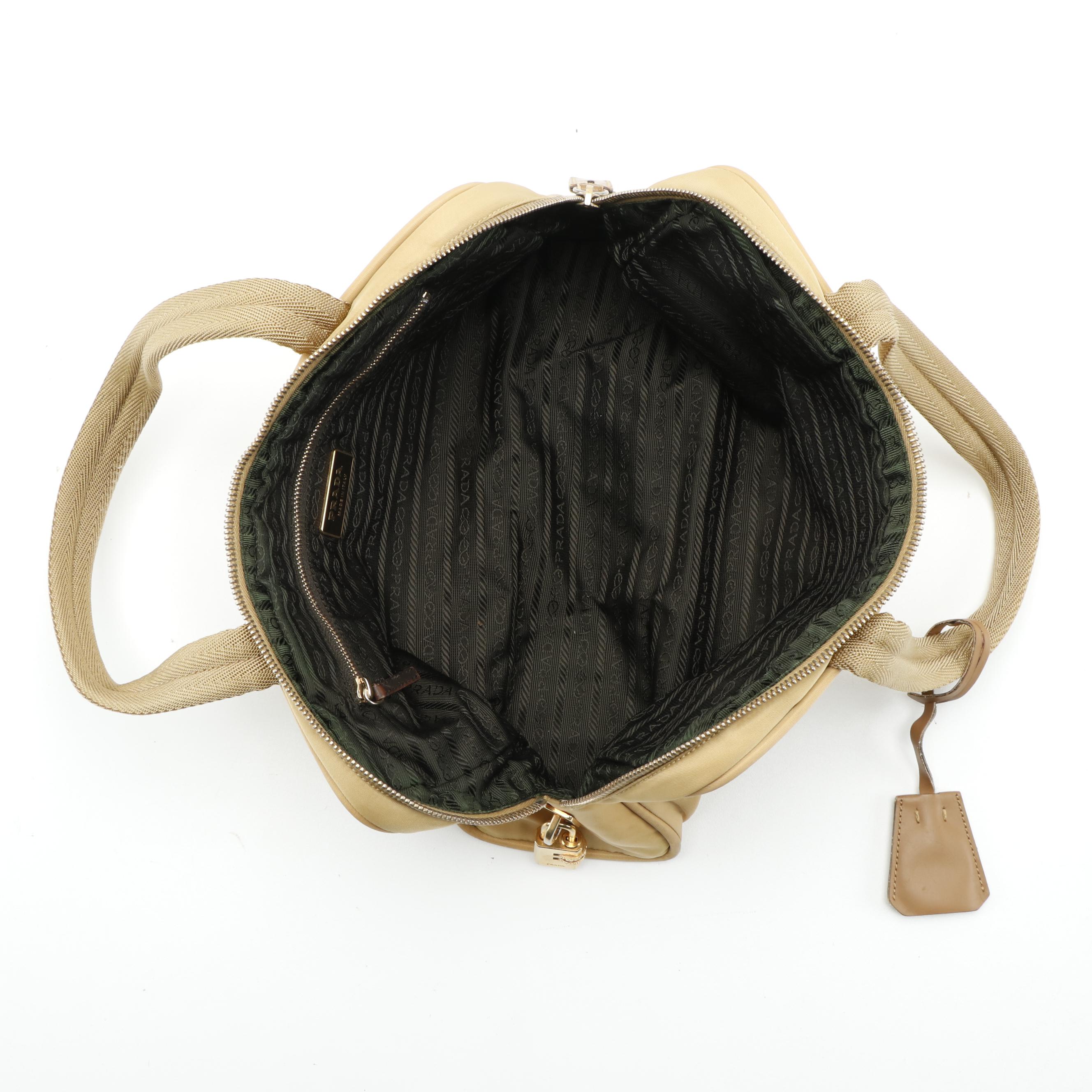 Prada Top Handle Bag in Beige Tessuto Nylon