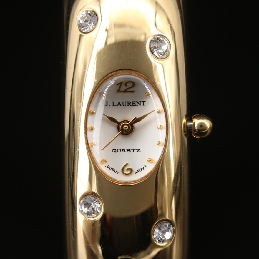 Jacques Laurent Crystal Accented Gold Tone Bangle Wristwatch