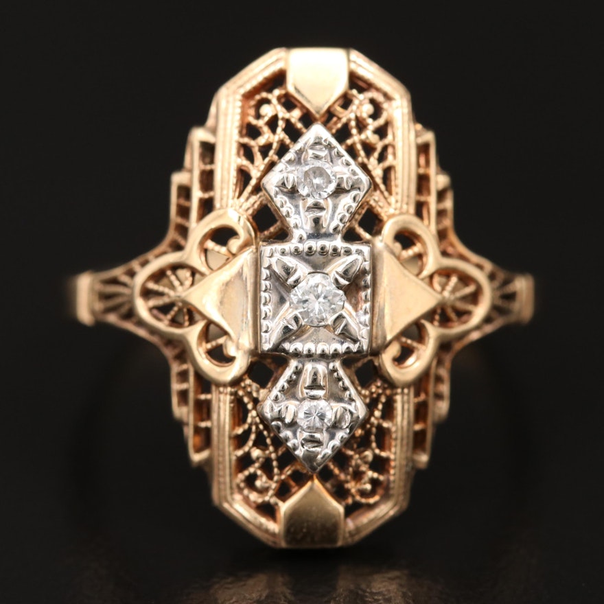 Art Deco Style 10K Diamond Ring