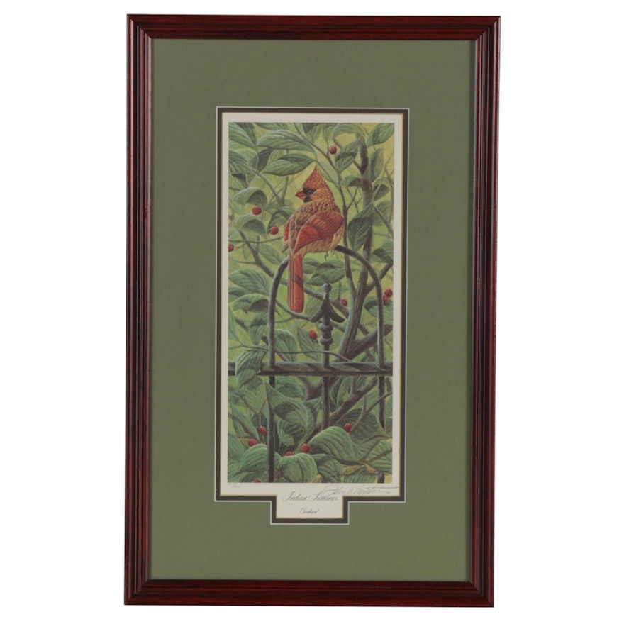 John A. Ruthven Offset Lithograph "Indian Summer Cardinal," Late 20th Century