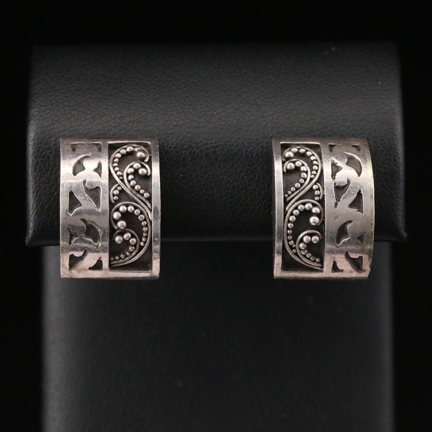 Lois Hill Sterling Filigree Square Button Earrings