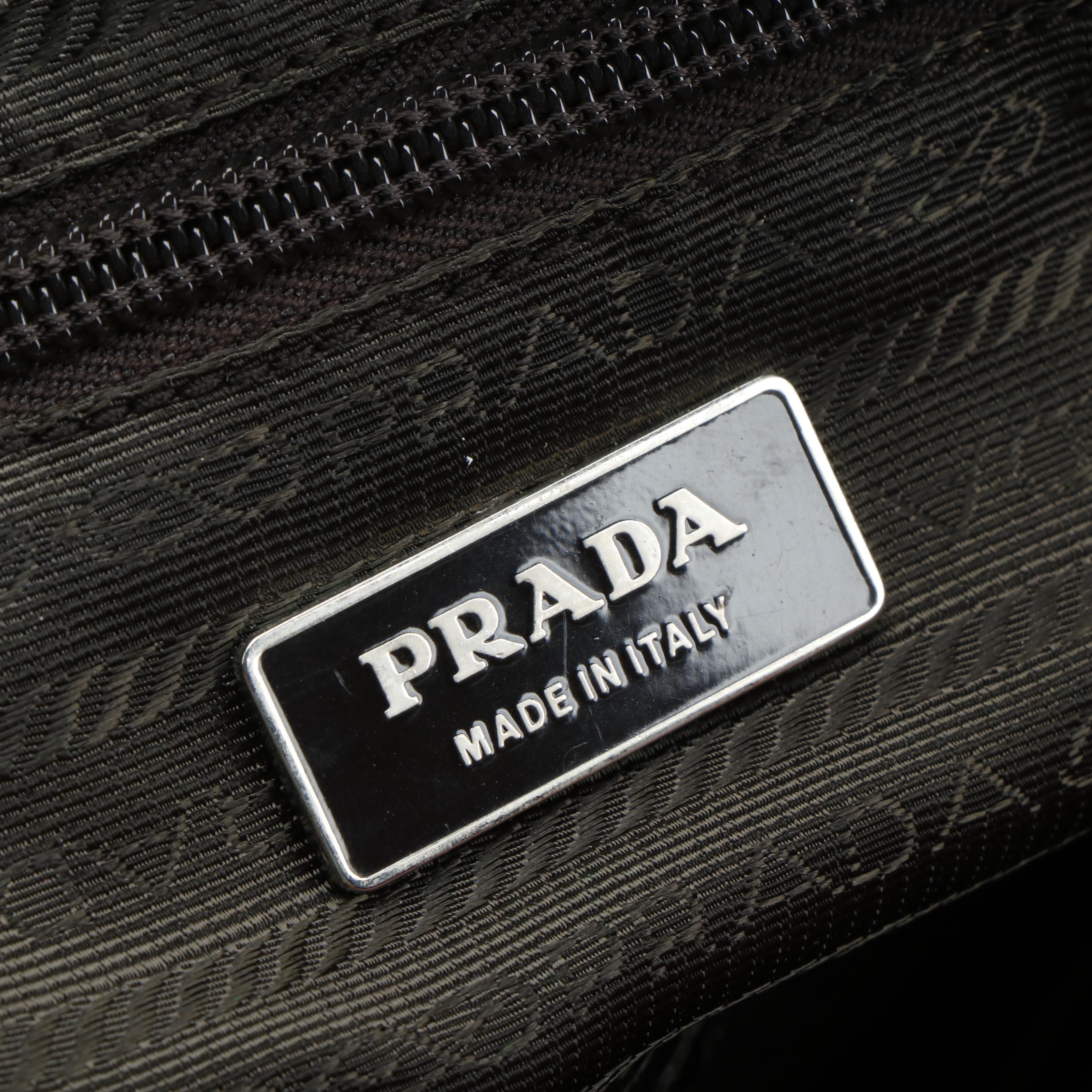 Prada Leather Double Zip Shoulder Bag in Red and Dark Brown