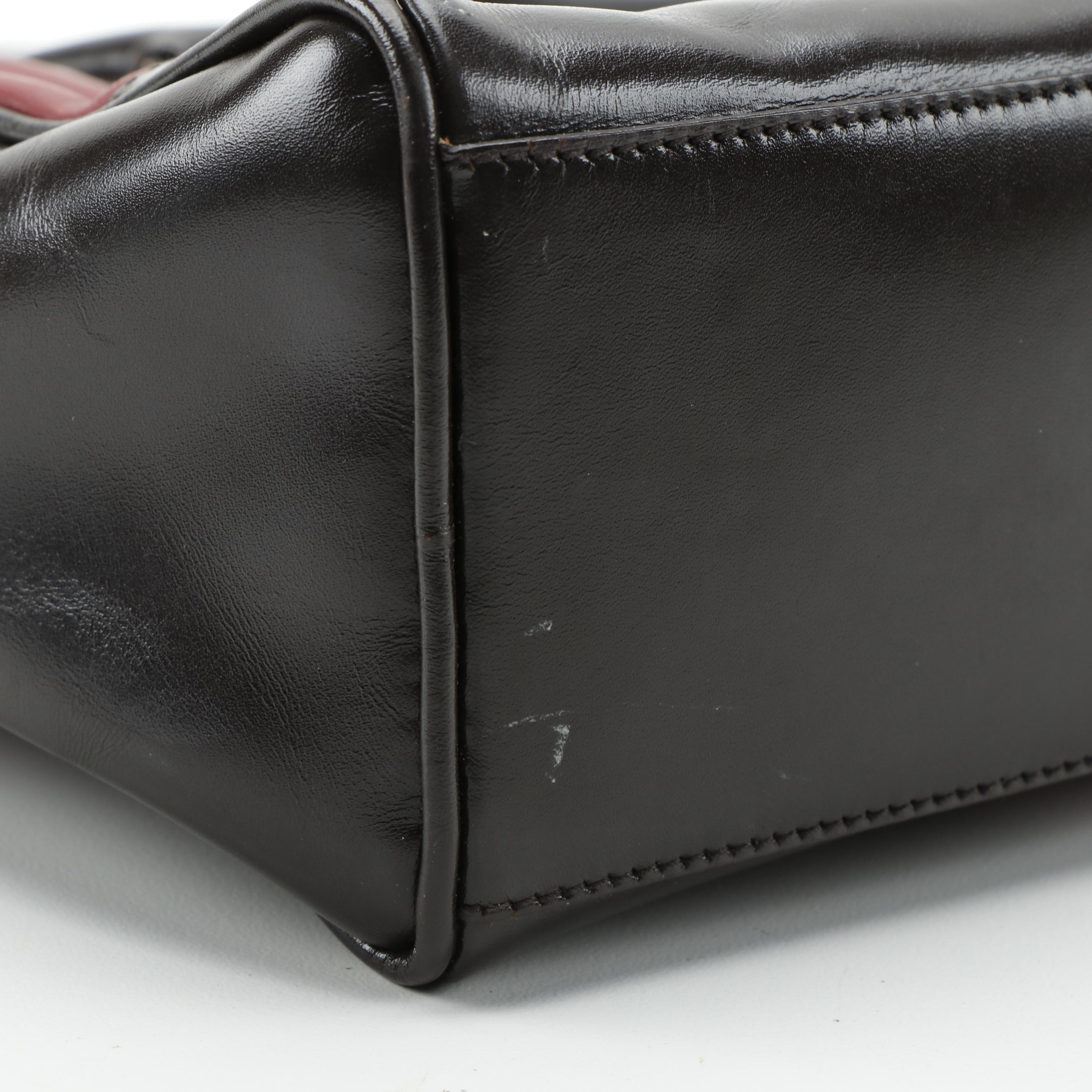 Prada Leather Double Zip Shoulder Bag in Red and Dark Brown