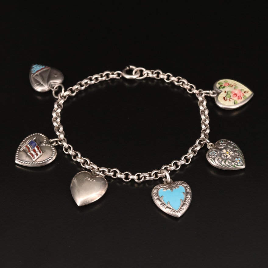 Vintage Sterling Heart Charm Bracelet