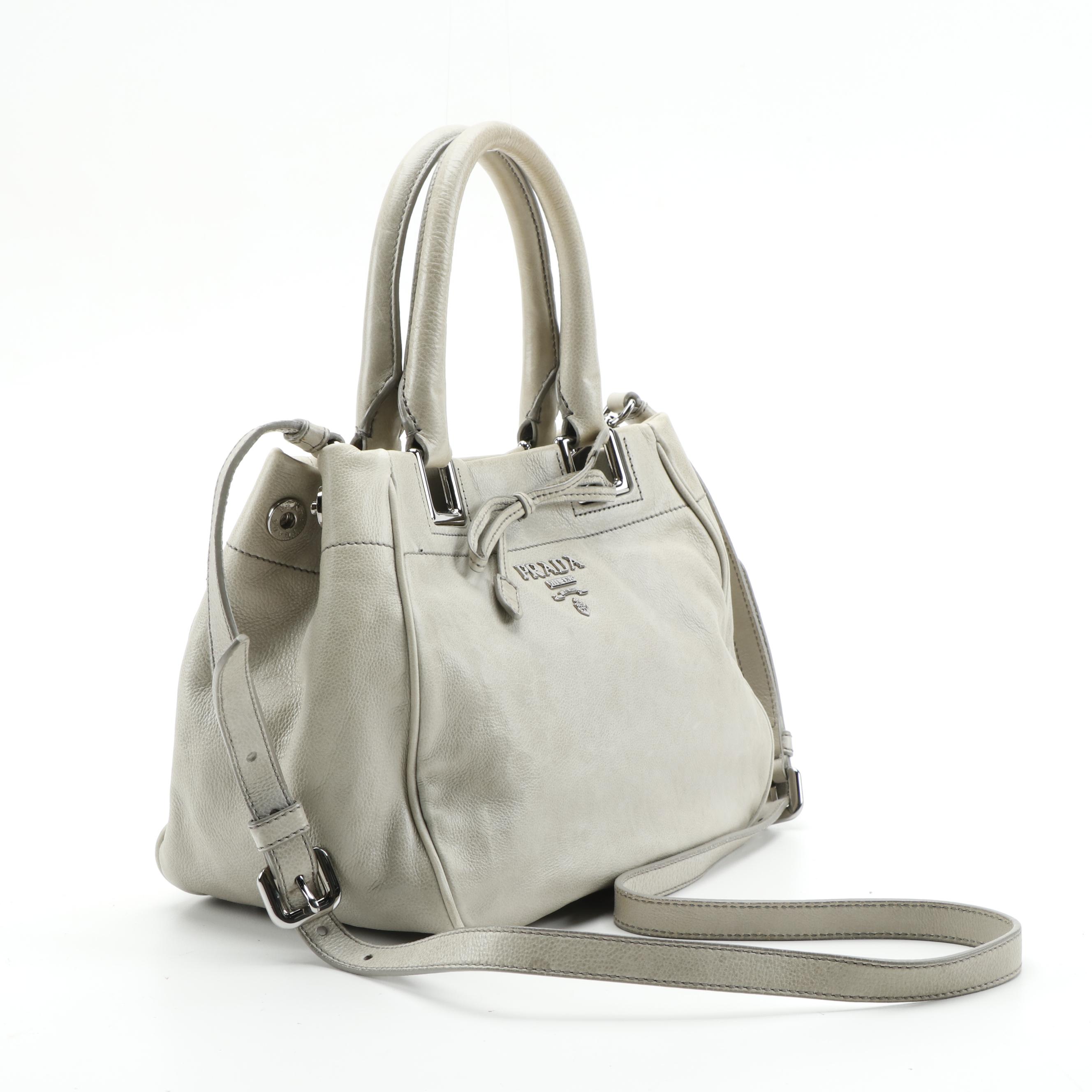 Prada Gray Leather Two-Way Top Handle Bag