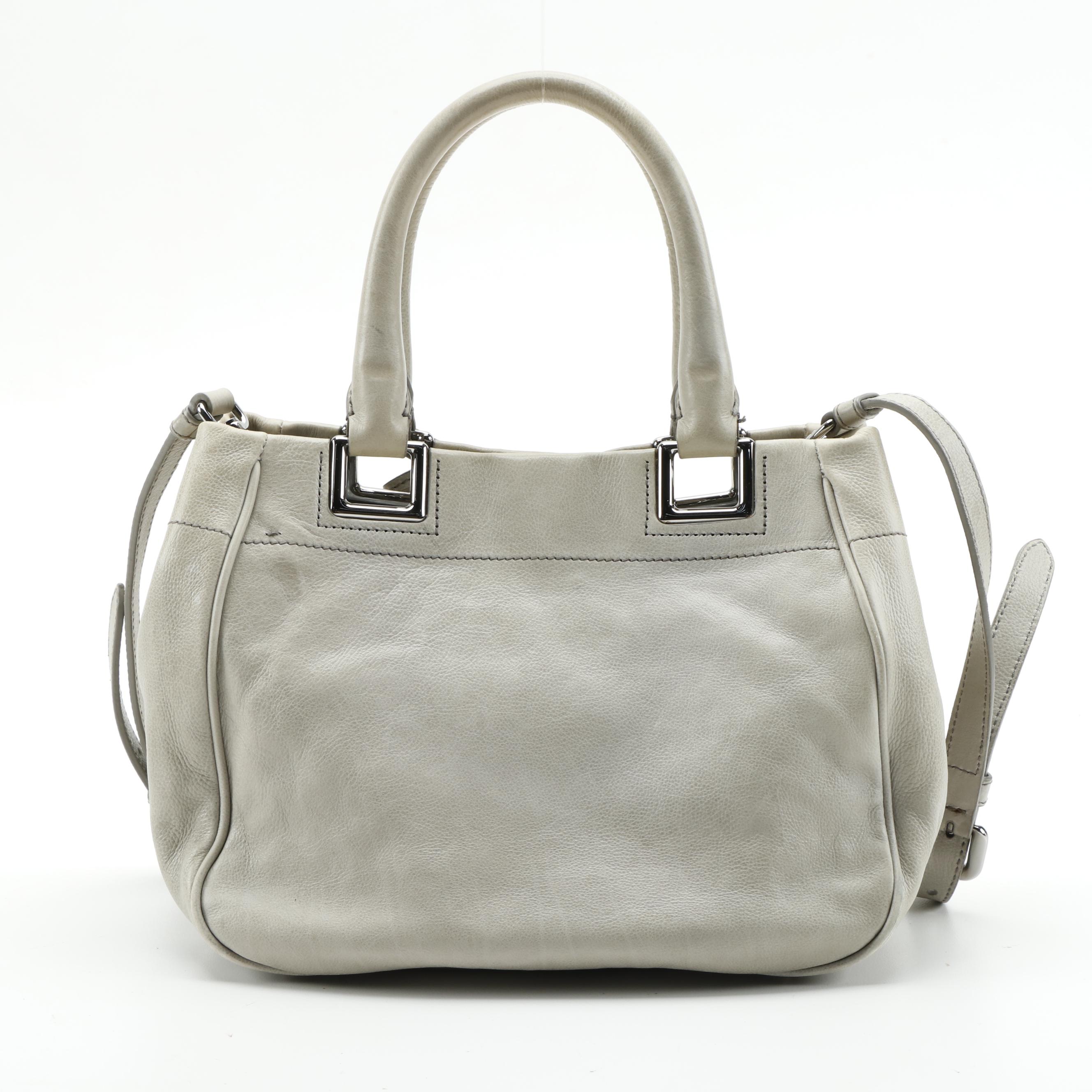 Prada Gray Leather Two-Way Top Handle Bag