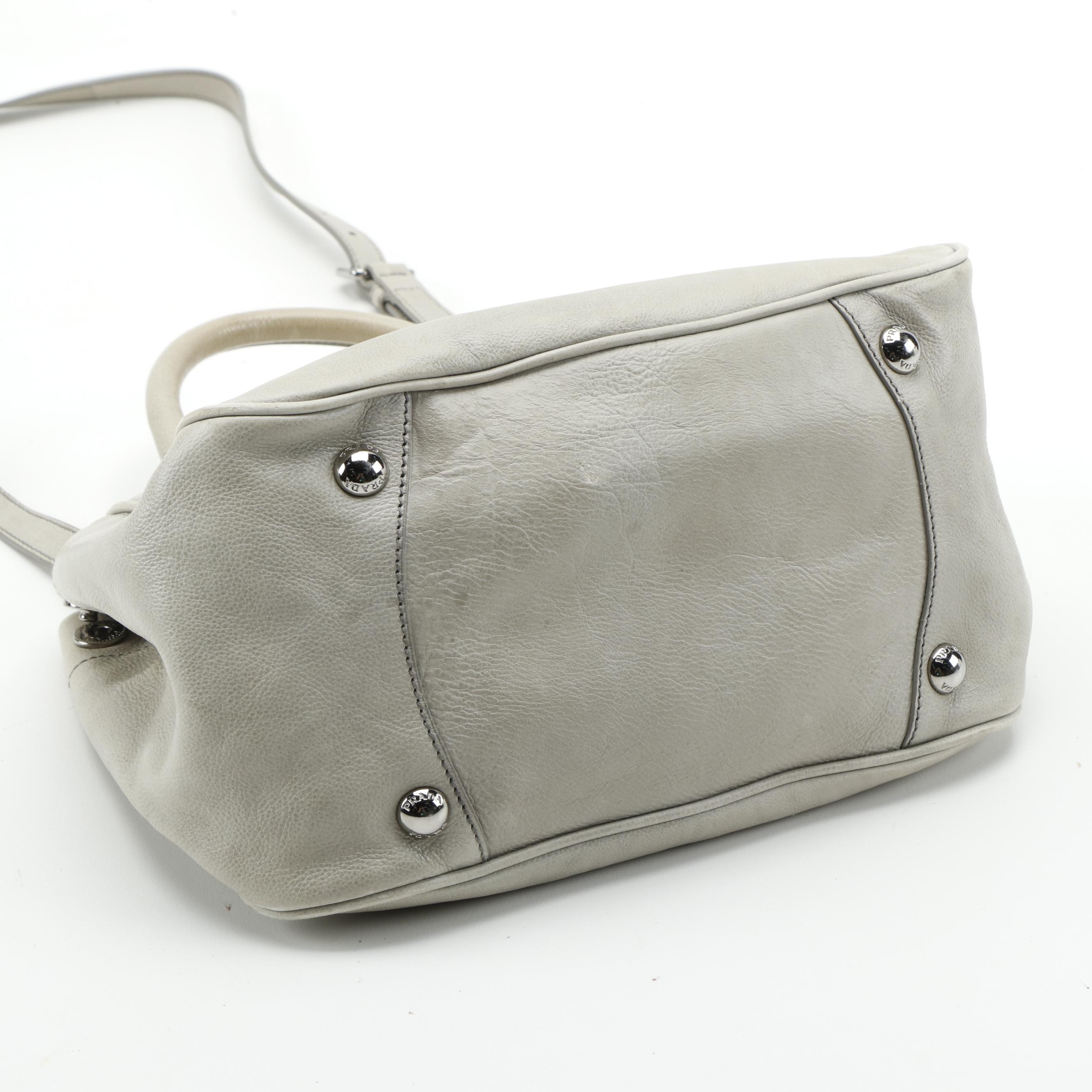 Prada Gray Leather Two-Way Top Handle Bag
