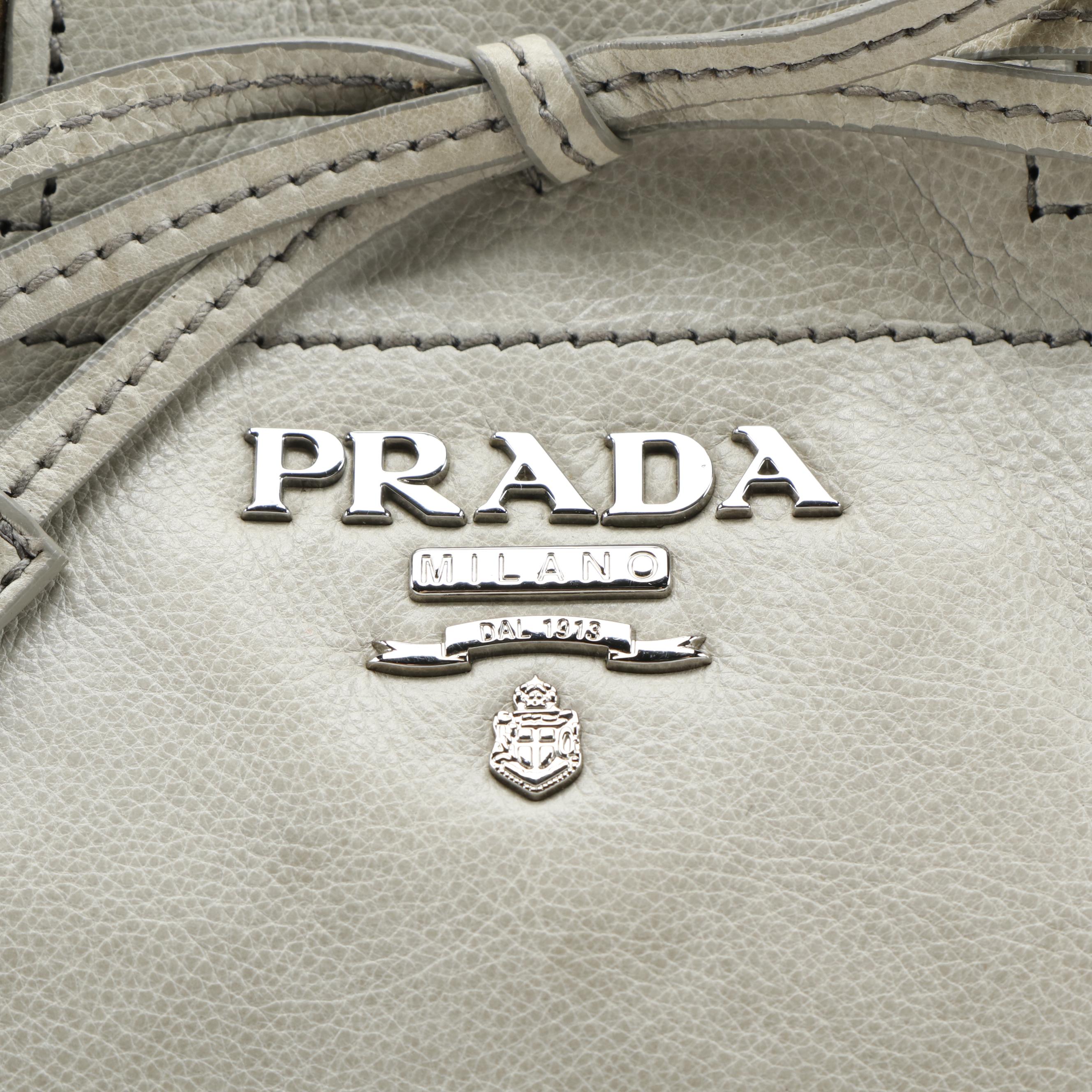 Prada Gray Leather Two-Way Top Handle Bag